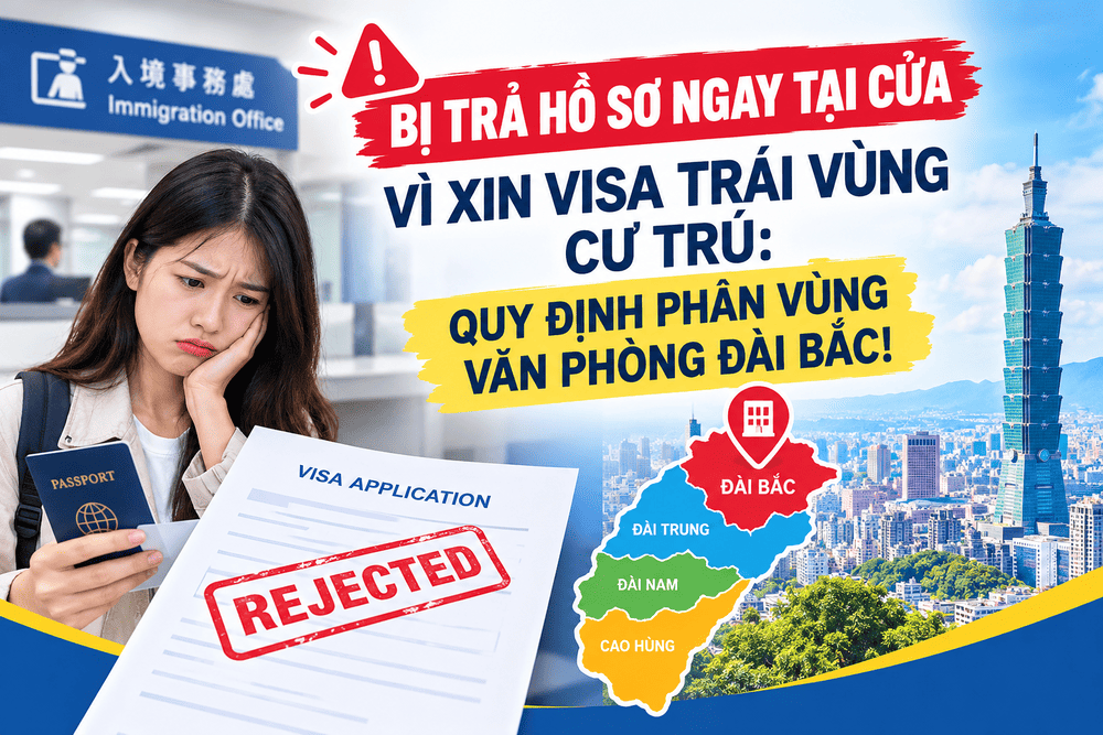 BỊ TRẢ HỒ SƠ NGAY TẠI CỬA VÌ XIN VISA TRÁI VÙNG CƯ TRÚ: QUY ĐỊNH PHÂN VÙNG VĂN PHÒNG ĐÀI BẮC!